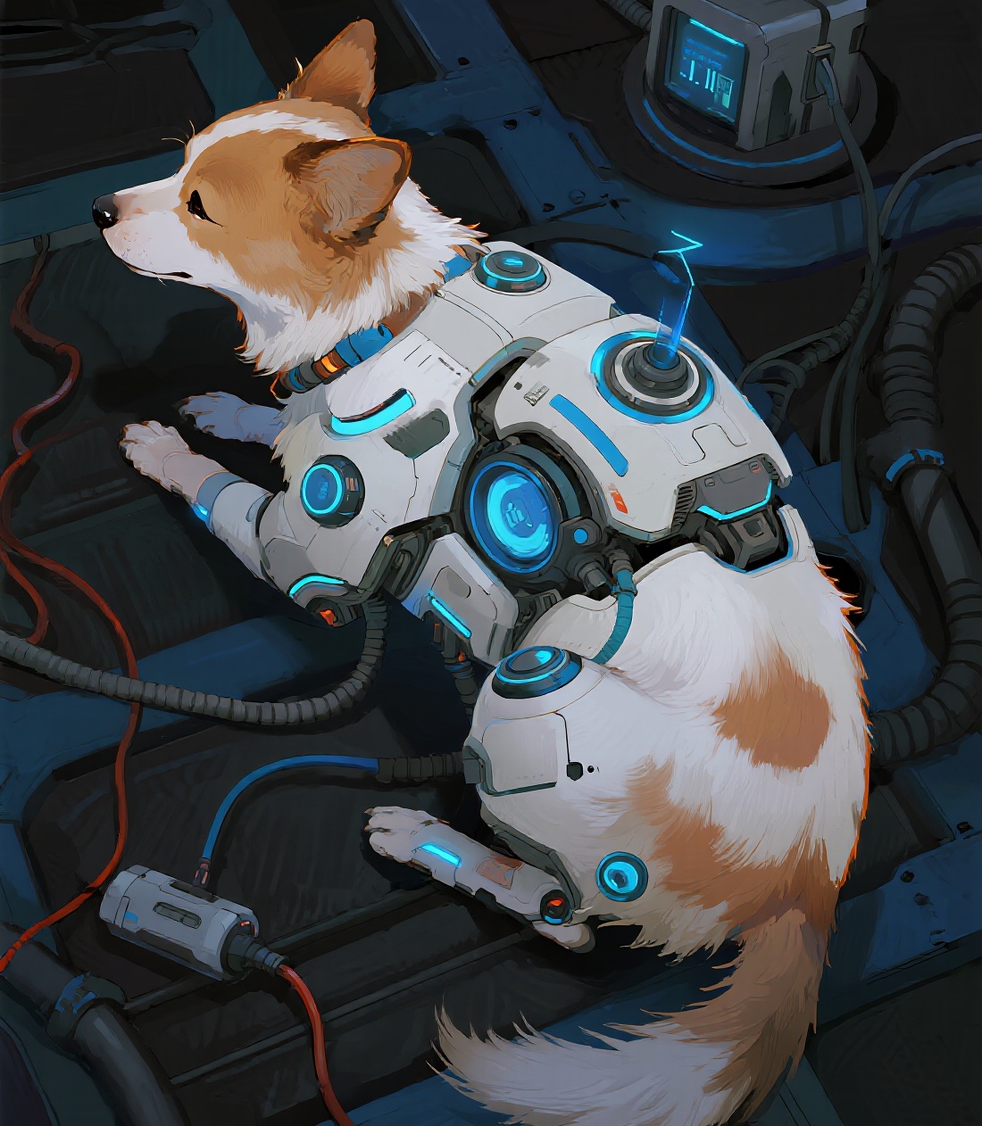 Alt text: A Man with short dark hair in a suit stands confidently against a vibrant, abstract background with flowing shapes in blue, yellow, and white.